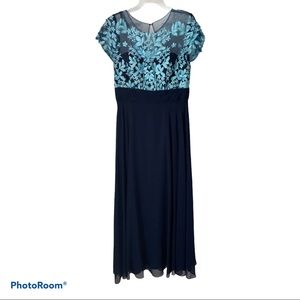 JS Collections Embroidered Navy/Sky Blue Gown